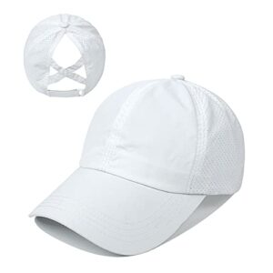 ponytail hat for womens, quick drying mesh ponytail hole baseball cap sport sun hats white