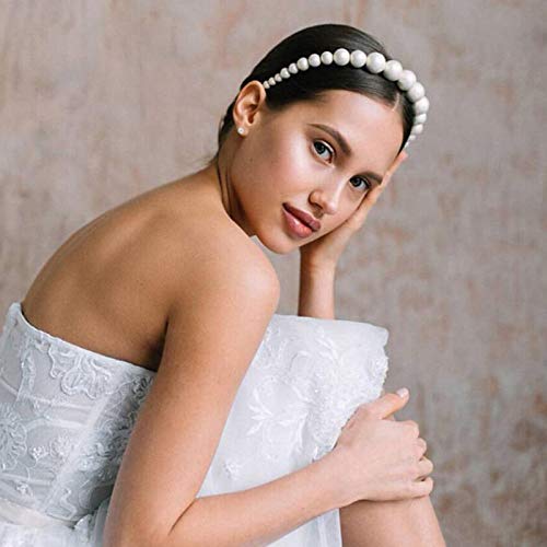 BARTOSI Pearls Headbands Women White Vintage Large Pearl Tiara Crown Hairbands Bride Wedding Hair Hoop Hair Accessories for Girls (3 Pcs)