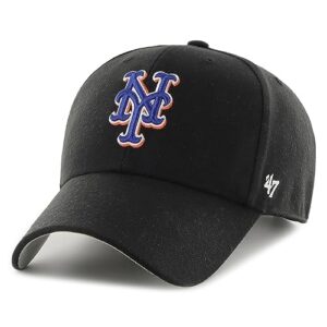 '47 New York Mets Sure Shot MVP Snapback Hat Baseball Cap - Black/2000 Subway Series Side Patch