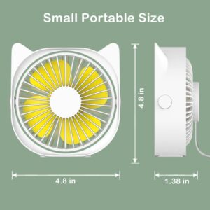 Small Personal USB Desk Fan - Mini Cute Desk Fans Ultra-Quiet USB Powered 3 Speeds Strong Wind Little Portable Table Fans for Home Bedroom Nightstand Office Desktop Dorm (Green)