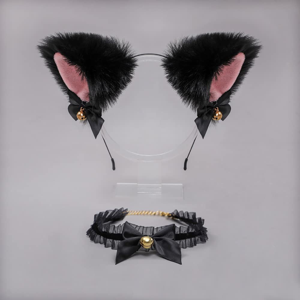 Animal Faux Fur Cat Dog Ears Headbands with Bells Lovely Flexible Hair Accessory Halloween Cosplay Costume Party Dress Girls (A19-combo set-3)