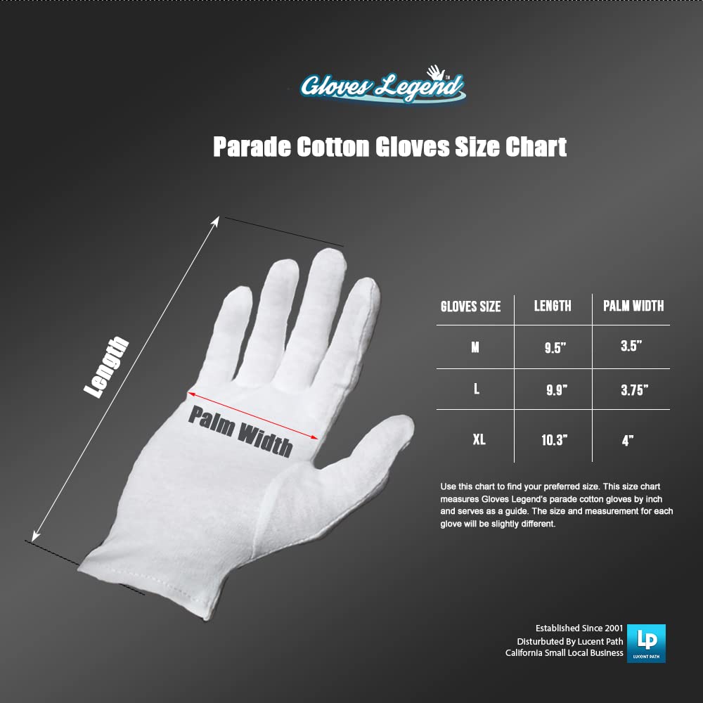 Gloves Legend 3 Pairs (6 Gloves) XL 100% Cotton White Marching Band Parade Formal Attire Costume Gloves For Men