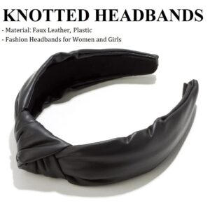 Huachi Headband, Knotted Headbands for Women Black Leather, Fashion Headbands for Women Top Knot Headband for Girls