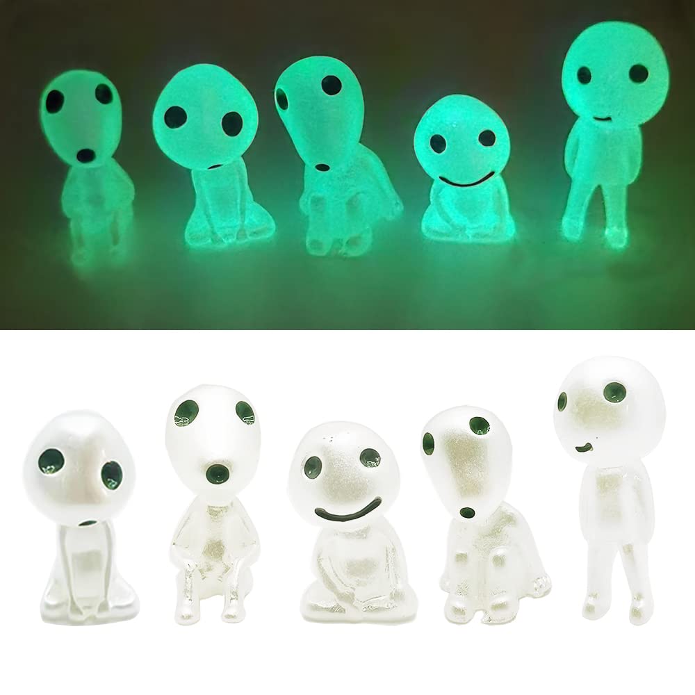 Ponjowl 5 Pcs Luminous Tree Elves Spirit Gardening Potted Decoration Micro Landscape Figures Ornament Fluorescent Green