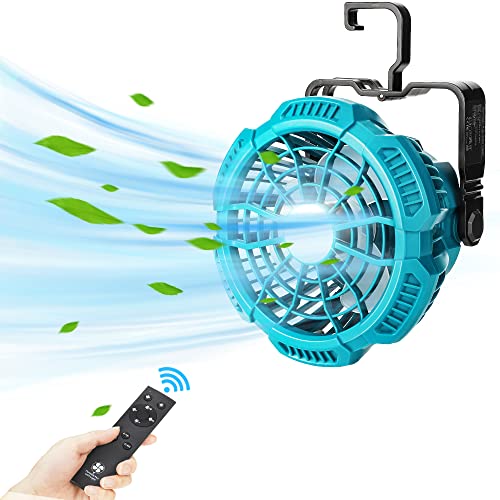 YEX-BUR for Makita Fan, for Makita Fans Portable 18v, Ceiling Tent Fan with Hanging Hook, Remote, 300LM LED Light Cordless Battery Operated Fan for Camping Car Repairing Emergency