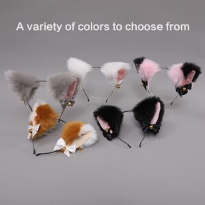 Animal Faux Fur Cat Dog Ears Headbands with Bells Lovely Flexible Hair Accessory Halloween Cosplay Costume Party Dress Girls (A19-combo set-3)