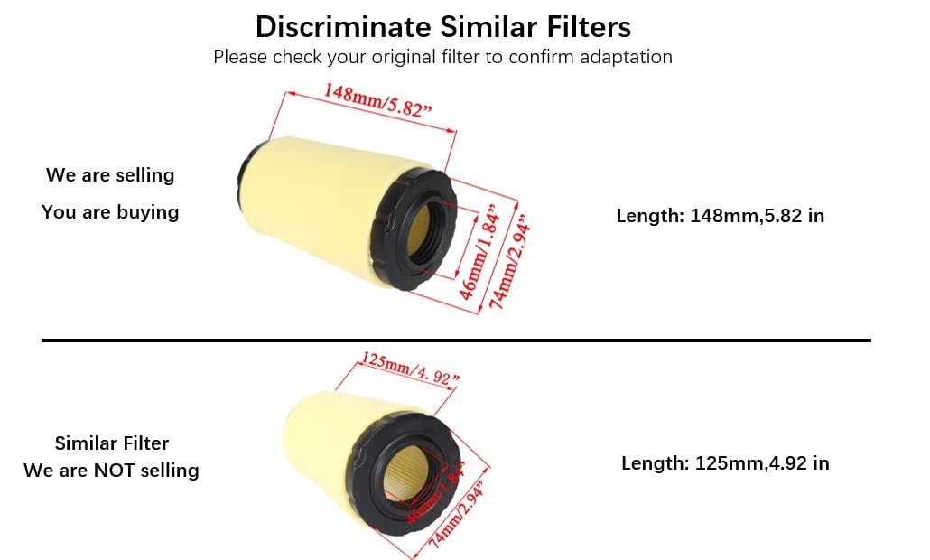 Air Filter for 42" 46" Craftsman 917.203810 917.203830 917.288070 917.288516 917.288525 917.289240 917.289244 Lawn Tractor Riding Mower with 19.5hp 20hp 21hp B&S Engine (Pack of 2)