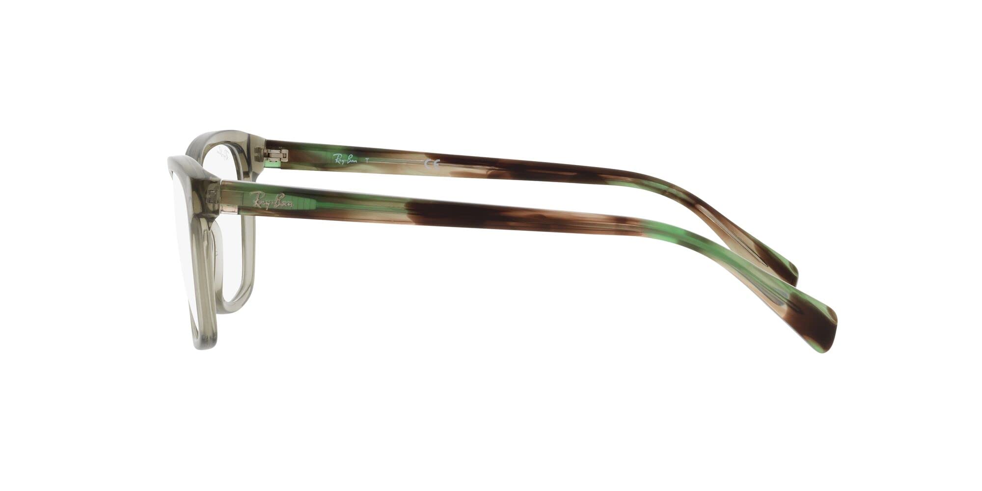 Ray-Ban RX5362 Square Prescription Eyewear Frames, Transparent Green/Demo Lens, 52 mm