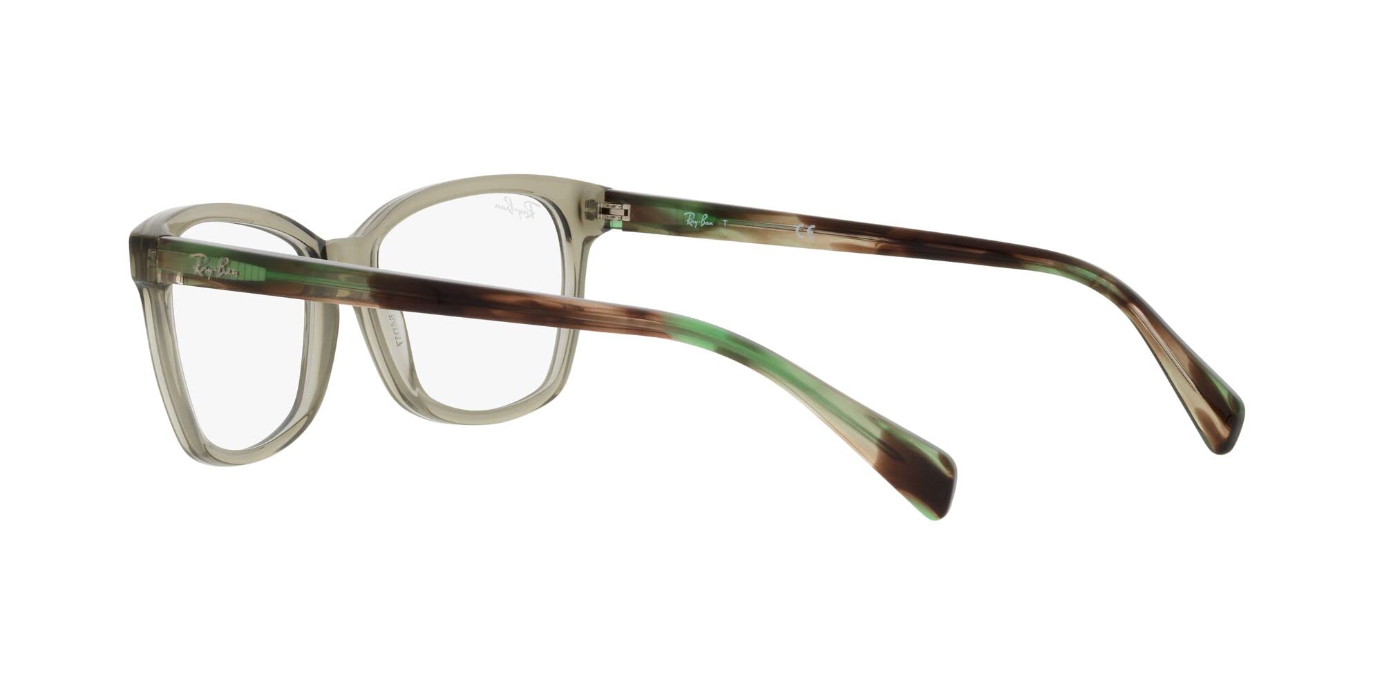 Ray-Ban RX5362 Square Prescription Eyewear Frames, Transparent Green/Demo Lens, 52 mm