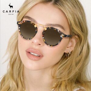 CARFIA Small Acetate Polarized Sunglasses for Women UV Protection, Retro Double Bridge Eyewear Metal Brow Round Sunnies