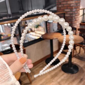 BARTOSI Pearls Headbands Women White Vintage Large Pearl Tiara Crown Hairbands Bride Wedding Hair Hoop Hair Accessories for Girls (3 Pcs)