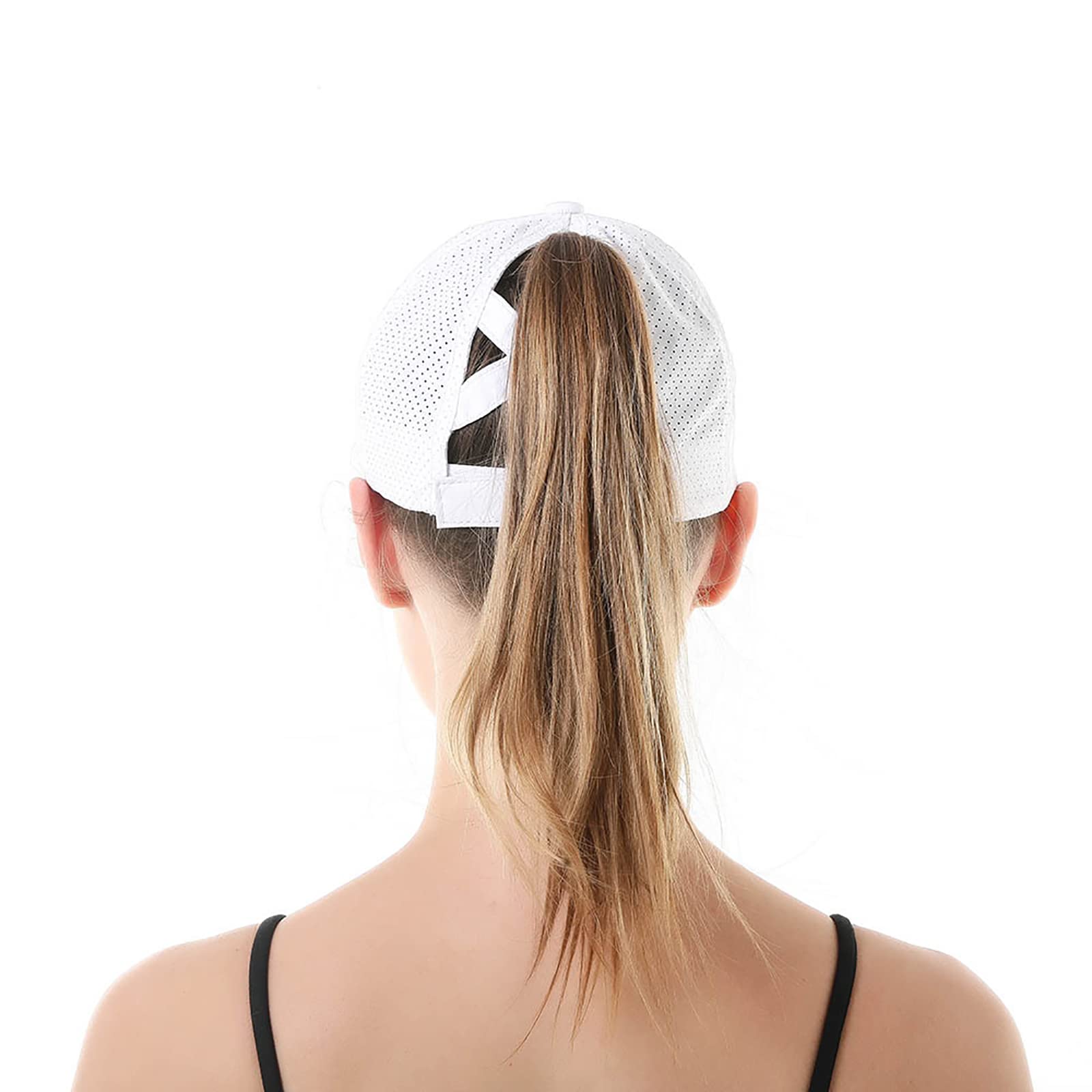 Ponytail Hat for Womens, Quick Drying Mesh Ponytail Hole Baseball Cap Sport Sun Hats White