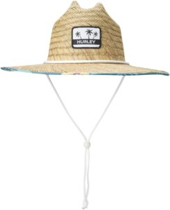 hurley women's sun hat - medium brim real straw hats for women with chin strap, melon tint