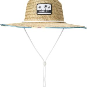 Hurley Women's Sun Hat - Medium Brim Real Straw Hats for Women with Chin Strap, Melon Tint