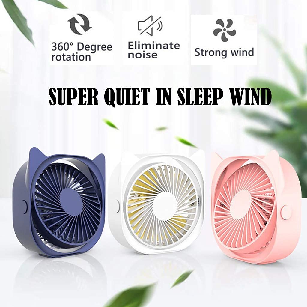 Small Personal USB Desk Fan - Mini Cute Desk Fans Ultra-Quiet USB Powered 3 Speeds Strong Wind Little Portable Table Fans for Home Bedroom Nightstand Office Desktop Dorm (Green)