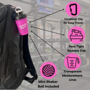 Shake Shot - Pink - 4oz Mini Shaker Bottle for Pre Workout, Creatine, & Small Scoop Supplements Carabiner & Shaker Ball Included