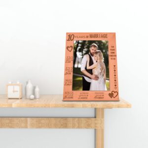 LittleBlueDeer 10th Wedding Anniversary Picture Frame,10th Anniversary Marriage Wood Photo Frame Gifts for Couple,10 Year of Marriage - Ten Year Wedding Keepsake Gift