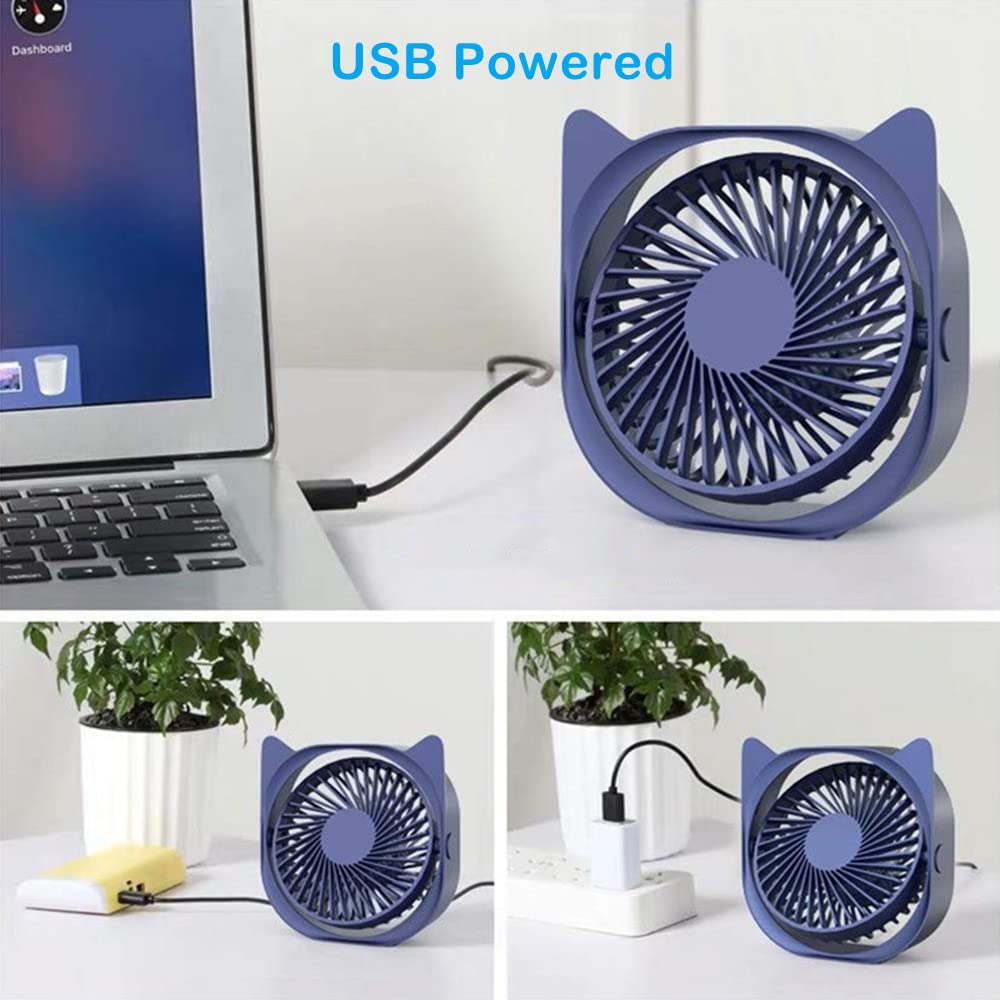 Small Personal USB Desk Fan - Mini Cute Desk Fans Ultra-Quiet USB Powered 3 Speeds Strong Wind Little Portable Table Fans for Home Bedroom Nightstand Office Desktop Dorm (Green)