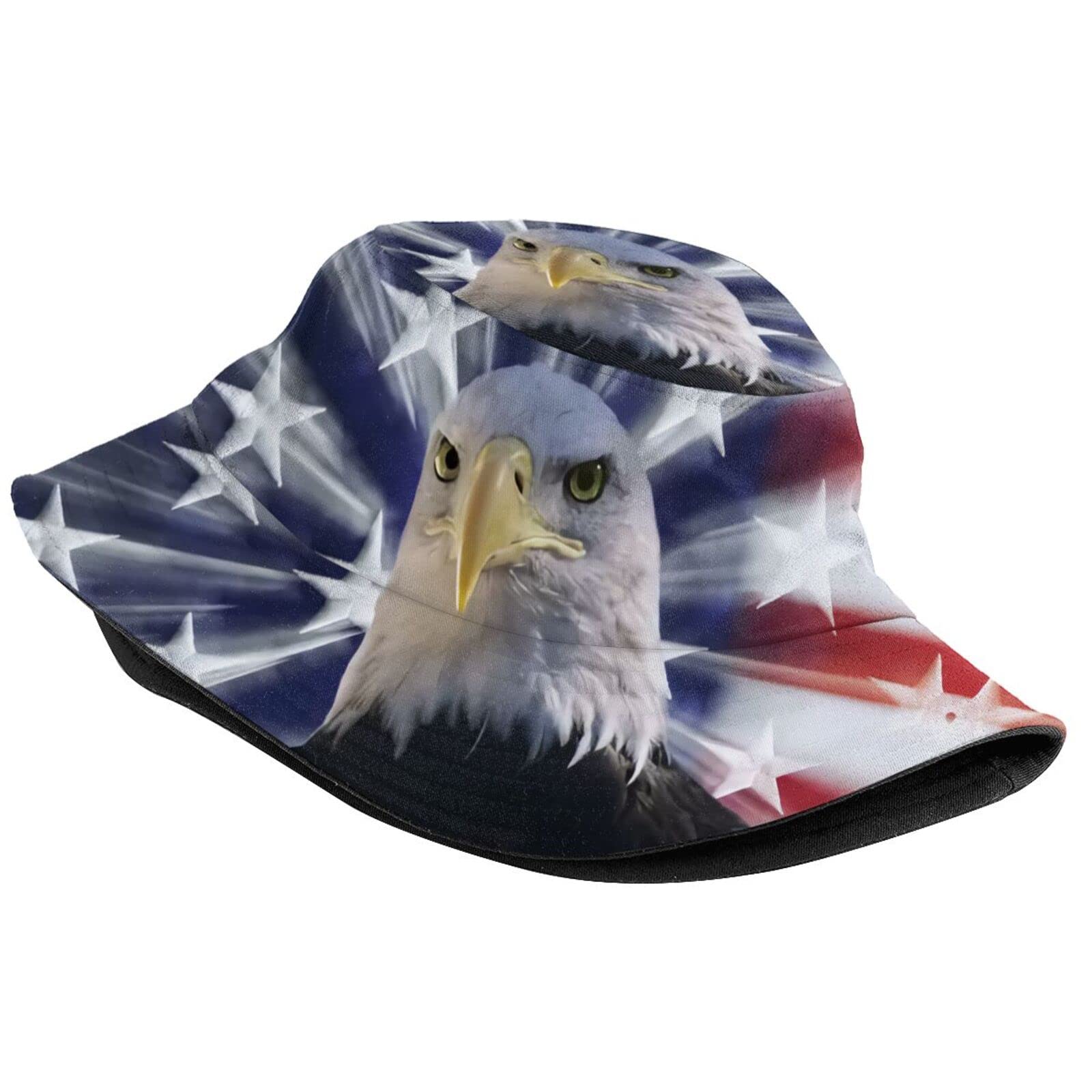 Bald Eagle and American Flag Bucket Hats Fashion Sun Cap Packable 4th of July Fisherman Hat for Women Men Summer Travel Hat