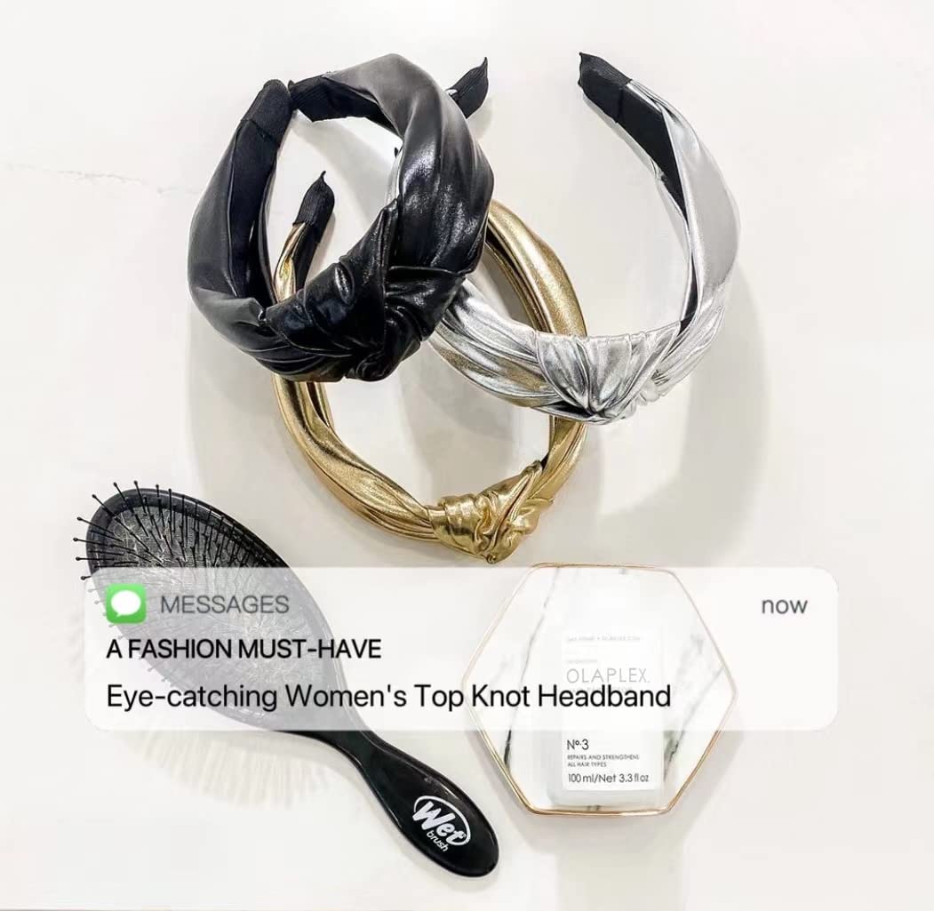 Huachi Headband, Knotted Headbands for Women Black Leather, Fashion Headbands for Women Top Knot Headband for Girls