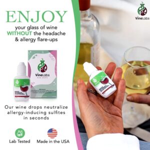 VineLabs Sulfite Removing Wine Drops, Odorless and Tasteless Purifier for Red and White Wines, Natural Headache Reducer, Made in the USA