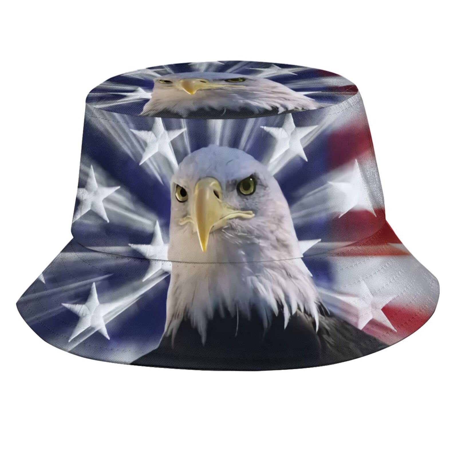 Bald Eagle and American Flag Bucket Hats Fashion Sun Cap Packable 4th of July Fisherman Hat for Women Men Summer Travel Hat