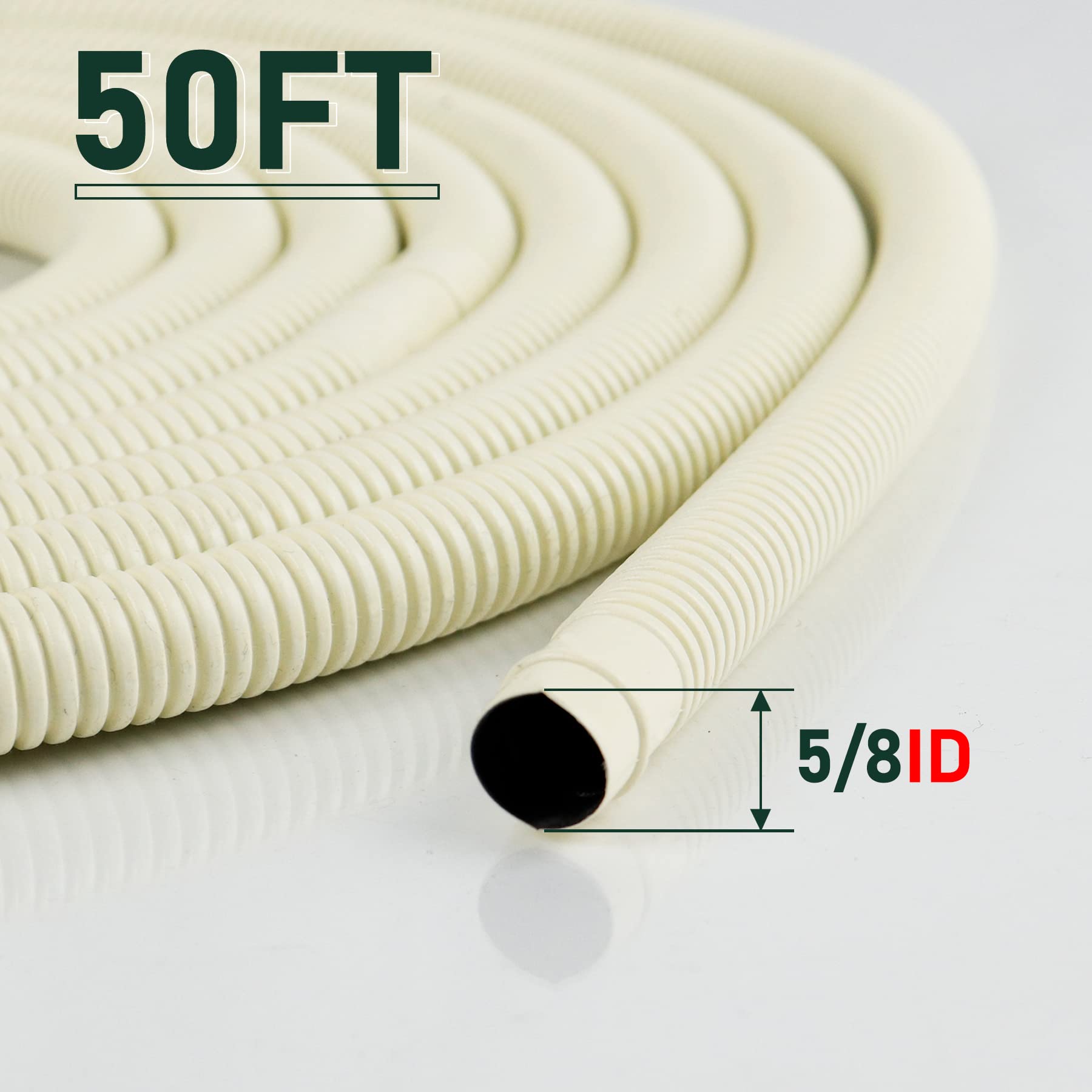 Flehomo 50 Ft Universal Drain Hose for Mini Split Air Conditioner Heat Pump Systems, 5/8 ID UV Resistant Air Conditioner Drain Line Pipe