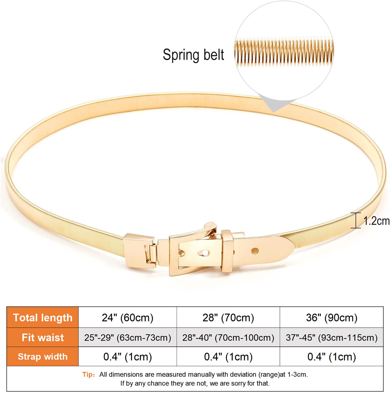 Glamorstar 2 Pieces Metal Stretch Elastic Waist Belt Skinny Thin Belt for Women Dress Set 7-Gold Silver