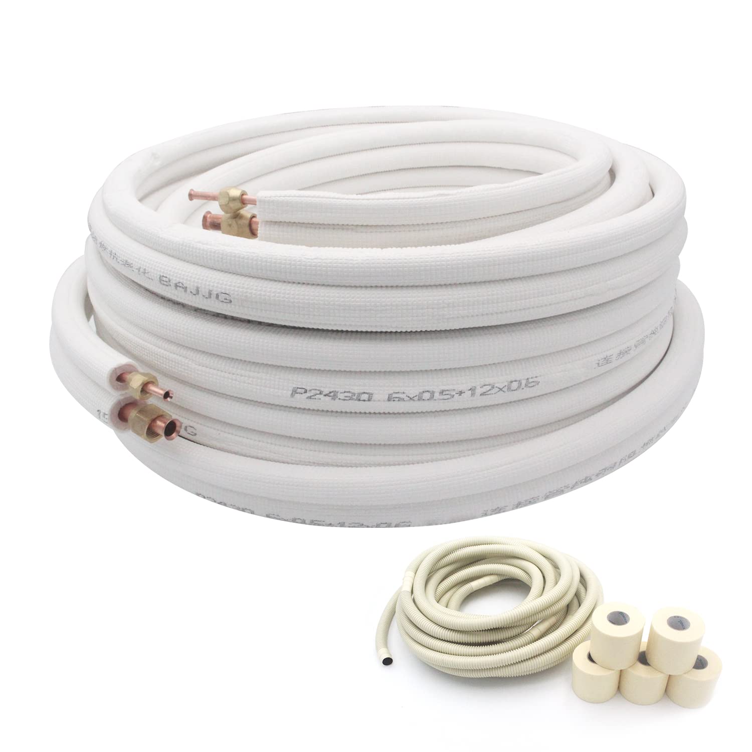 50 Ft Air Conditioning Copper Tubing Pipe Extension, 1/4" 1/2" 3/8" PE Thickened for Mini Split AC and Heating Equipment Insulated Coil Line HVAC Refrigerant with Nuts (1/4" & 1/2"* 3/8" PE WITH NUTS)