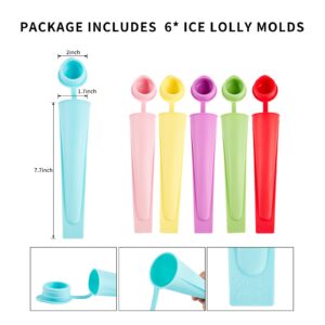 6 Pcs Popsicles Molds, Silicone Ice Pop Molds for Kids, Reusable Freezer Pop Tubes, Multi-Color Ice Pop Mold, Frozen Ice Popsicle Maker with Iid