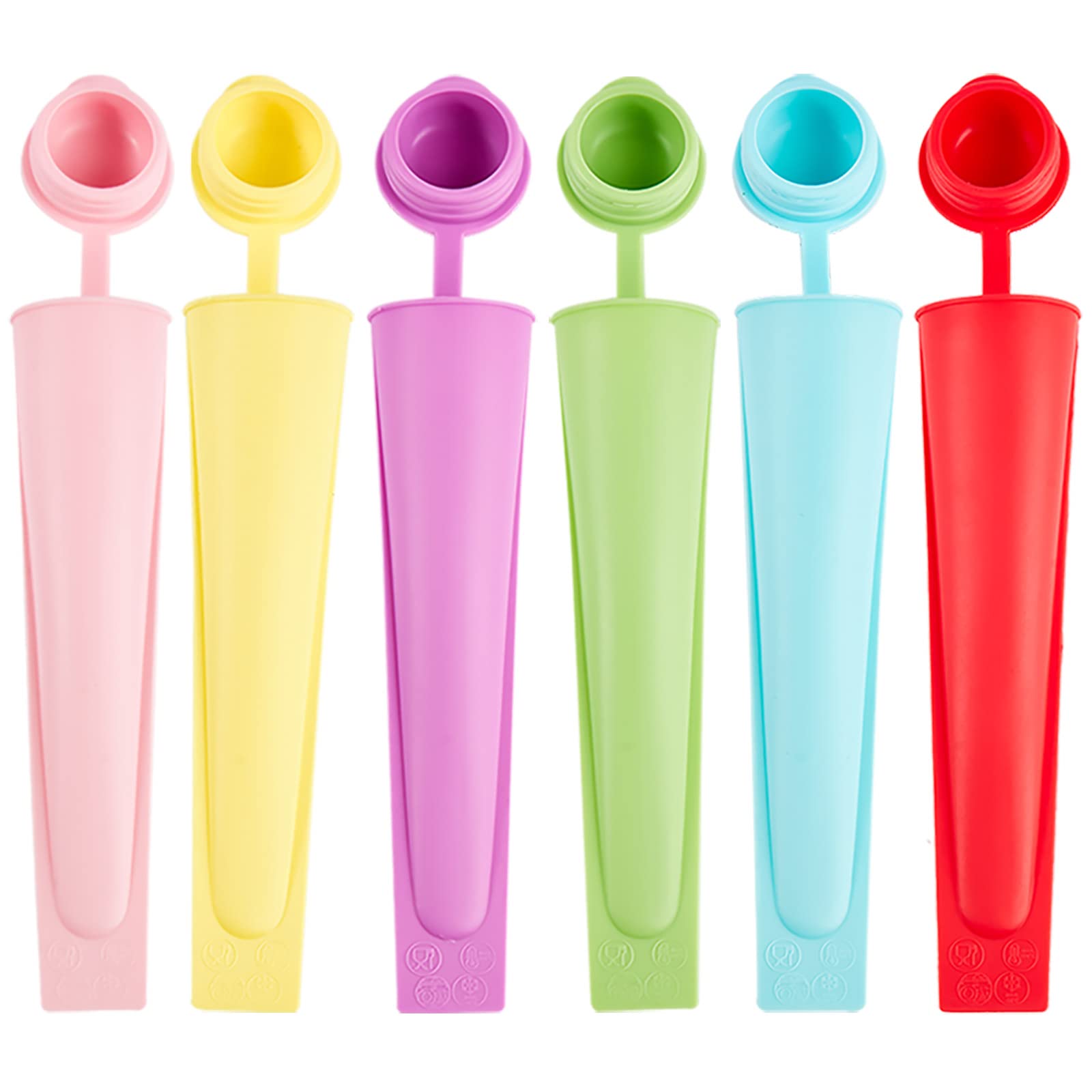 6 Pcs Popsicles Molds, Silicone Ice Pop Molds for Kids, Reusable Freezer Pop Tubes, Multi-Color Ice Pop Mold, Frozen Ice Popsicle Maker with Iid