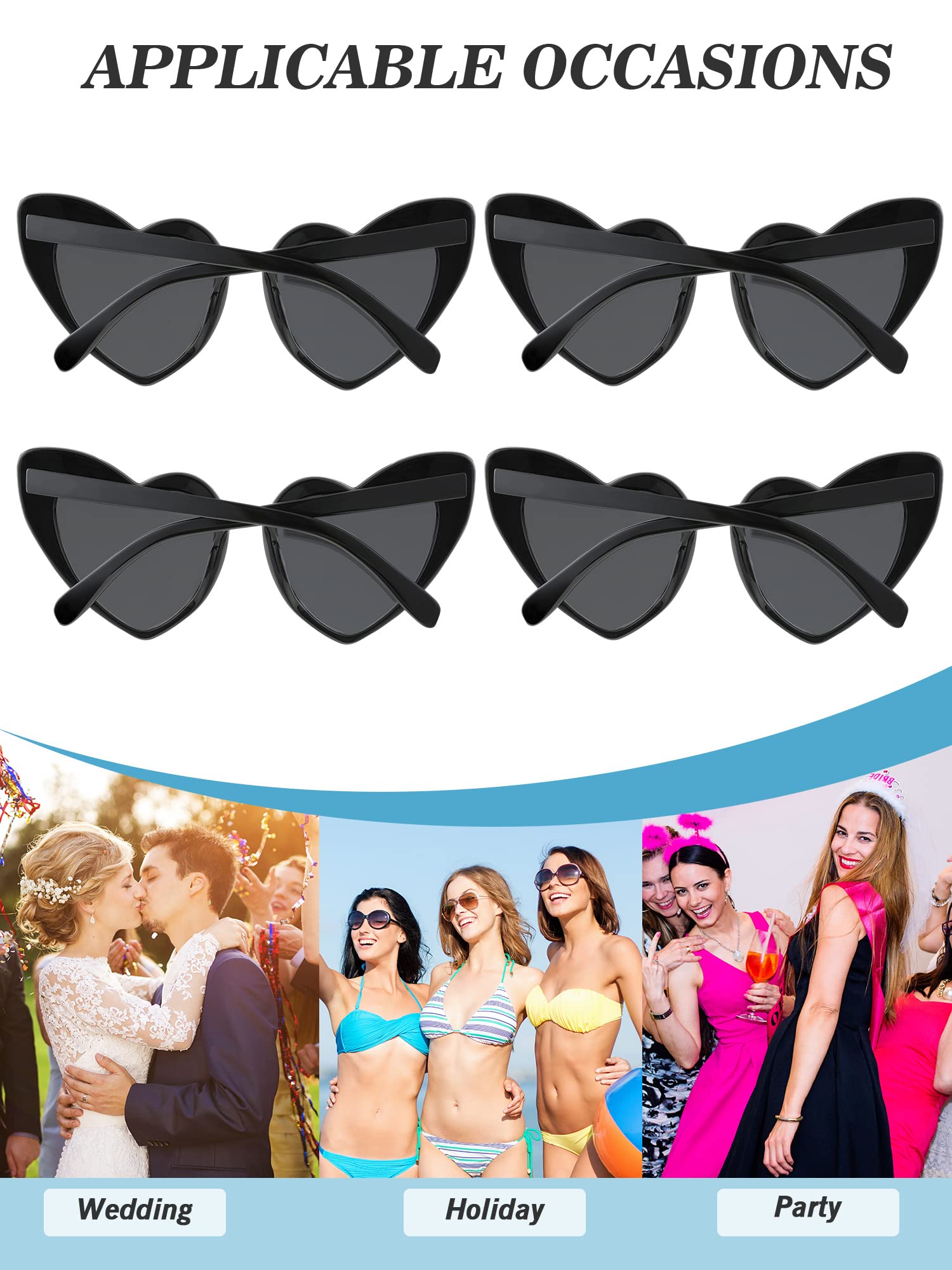 Flutesan 24 Pair Bachelorette Sunglasses Heart Sunglasses Retro Heart Shaped Eyewear Vintage Cat Style Glasses for Women(Black)