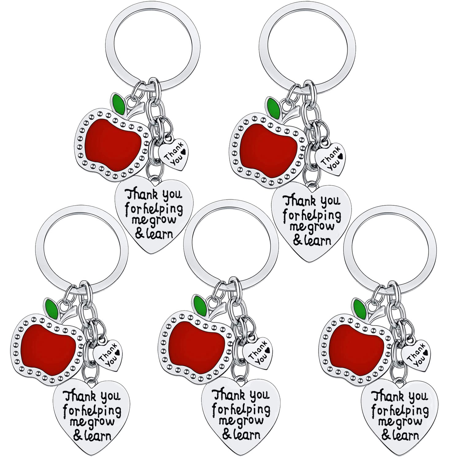 5PCs Teacher Keychains Teacher Appreciation Gifts Teacher Gifts Thank You Keychains Graduation Gift For Teachers (Thank You For Helping Me Grow & Learn)