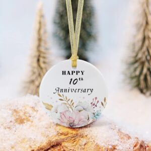 SIABERTERL Happy 10th Anniversary Ornament 2024 Hanging,10th for Couple,Anniversary Ceramic Ornament for Decorating Home Wedding Parents Gift, Anniversary Collectible Holiday Keepsake(2.9'')