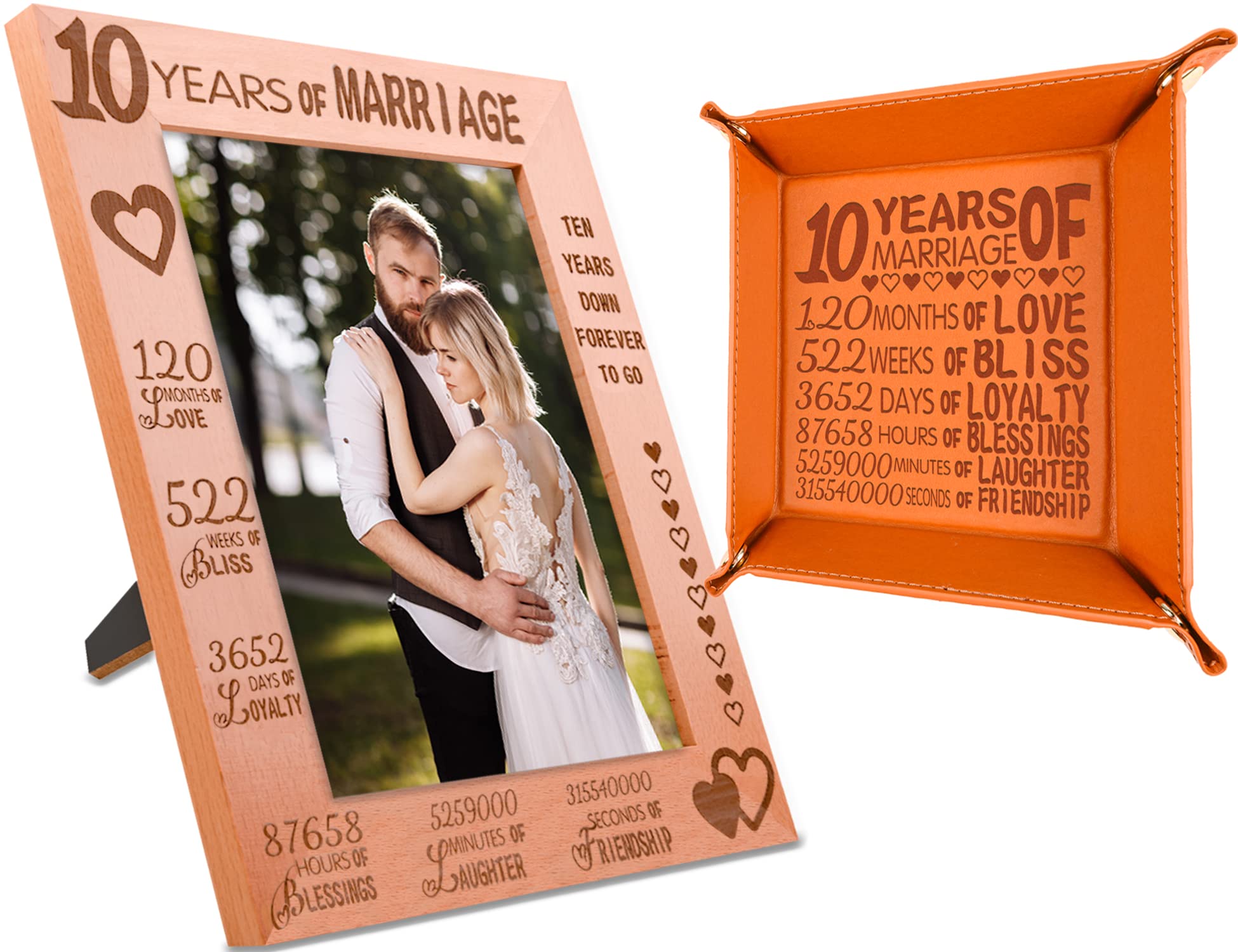 LittleBlueDeer 10th Wedding Anniversary Picture Frame,10th Anniversary Marriage Wood Photo Frame Gifts for Couple,10 Year of Marriage - Ten Year Wedding Keepsake Gift