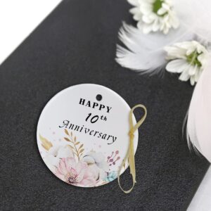 SIABERTERL Happy 10th Anniversary Ornament 2024 Hanging,10th for Couple,Anniversary Ceramic Ornament for Decorating Home Wedding Parents Gift, Anniversary Collectible Holiday Keepsake(2.9'')