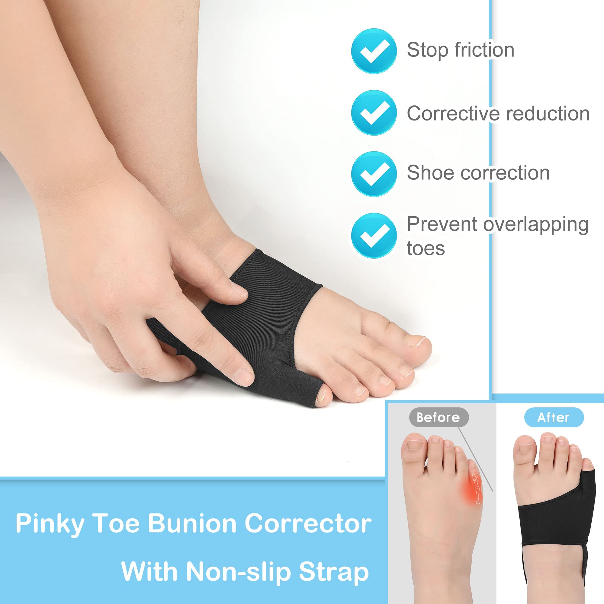 DYKOOK Tailors Bunion Corrector 1Pair Bunionette Sleeves Built-in Gel Pads Silicone Cover Guard With Non-slip Strap to Relief Bunion Pinky Toe Pain, Straighten Bunionette,Overlapping toe(Black-Large)