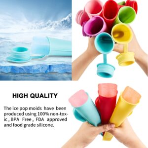 6 Pcs Popsicles Molds, Silicone Ice Pop Molds for Kids, Reusable Freezer Pop Tubes, Multi-Color Ice Pop Mold, Frozen Ice Popsicle Maker with Iid