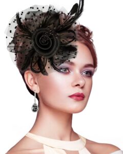 fascinators for women kentucky derby hats,tea party hat headband hair clip for wedding cocktail black