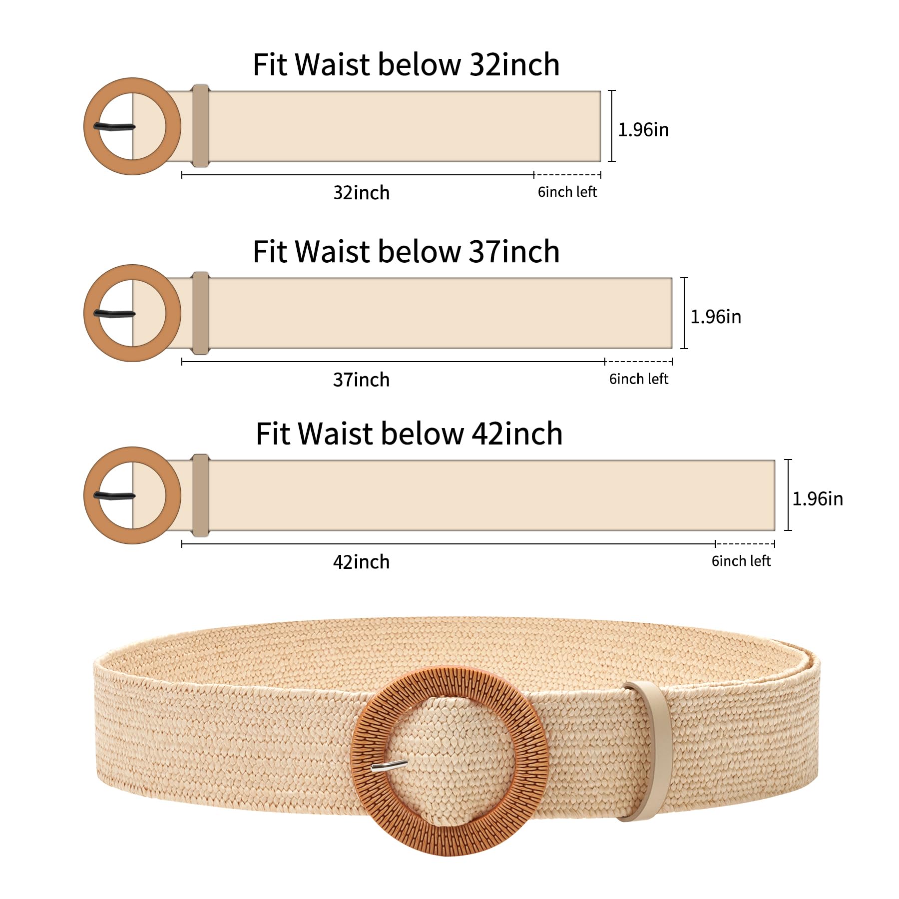 LUCHENGYI Women Straw Woven Elastic Stretch Waist Belt Skinny Boho Ladies Braided Dress Belt With Wooden Style Buckle