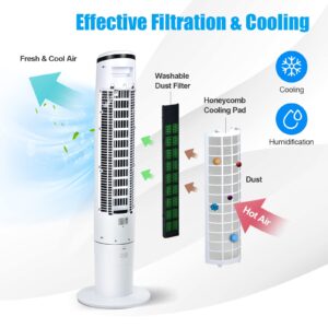 GOFLAME 41" Evaporative Air Cooler Portable, 3-IN-1 Oscillating Tower Fan with Remote Control, 3 Wind Speeds and 3 Modes, Bladeless Air Cooling Fan with LED Display and 9H Timer for Living Room Office