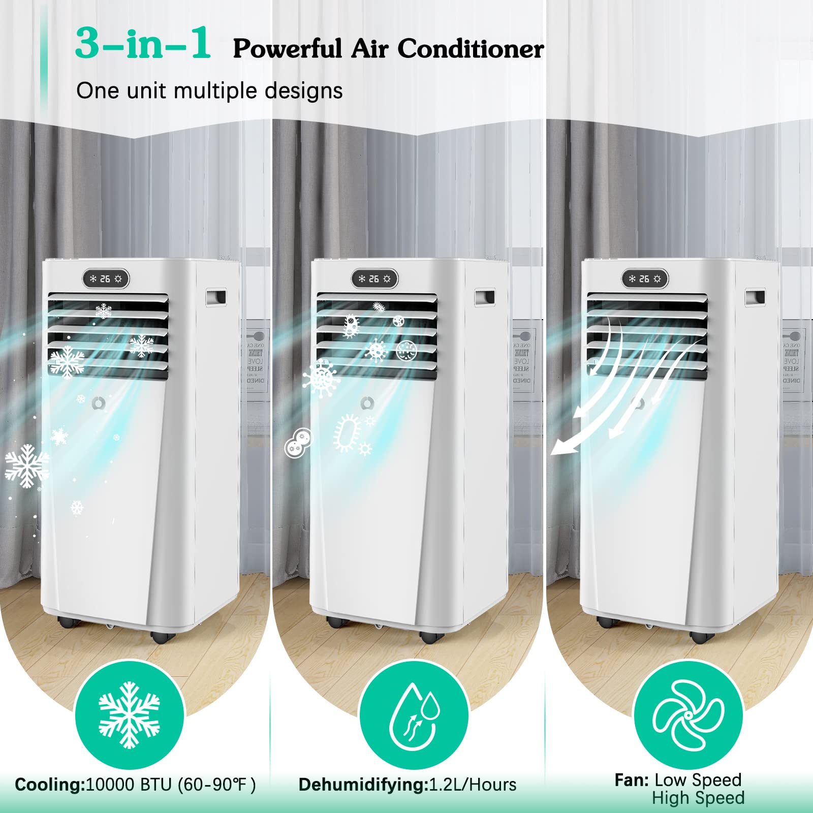 AirOrig 10,000 BTU Portable Air Conditioners/portable air conditioners for 1 room to 400 sq.ft/ 3 in 1 AC Portable Unit with Dehumidifier/Fan & Window Kit Included