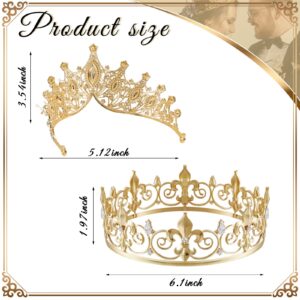 Junkin 2 Pcs Crowns for Men Women Baroque Queen Crown King Prince Tiara Princess Crystal Headband Rhinestone Prom Party(Gold)