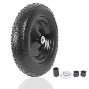 AR-PRO 4.80/4.00-8" Flat Free Tire and Wheel - 14.5" Solid Wheelbarrow Tires with 3" -7" Centered Hub and 5/8" Extra 3/4"Bearings - Universal for 4.80-8 4.00-8 4.00-6 3.50/3.00-8 Wheelbarrow Wheels