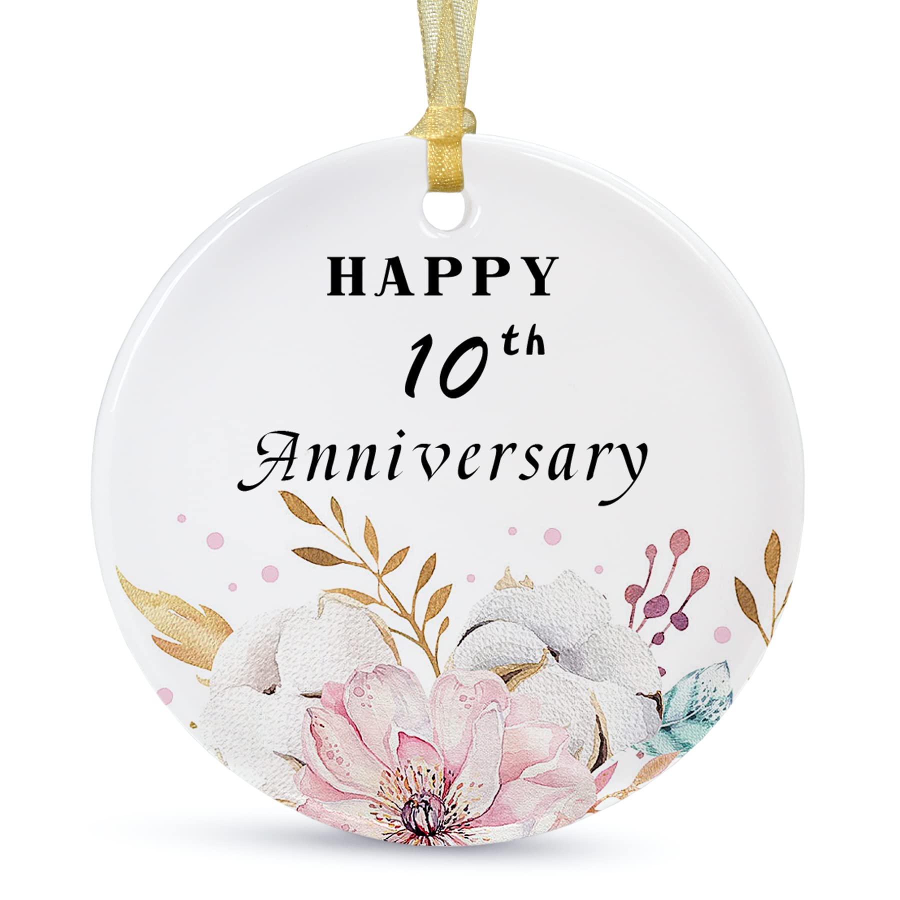 SIABERTERL Happy 10th Anniversary Ornament 2024 Hanging,10th for Couple,Anniversary Ceramic Ornament for Decorating Home Wedding Parents Gift, Anniversary Collectible Holiday Keepsake(2.9'')