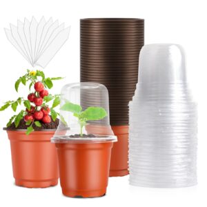 peyou nursery pots 30 pack 4" plant pots with 30 pack humidity domes with 10pcs lables plant flower thermostatic nursery pots for plant seeds developing seedlings plants growing