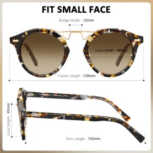 CARFIA Small Acetate Polarized Sunglasses for Women UV Protection, Retro Double Bridge Eyewear Metal Brow Round Sunnies