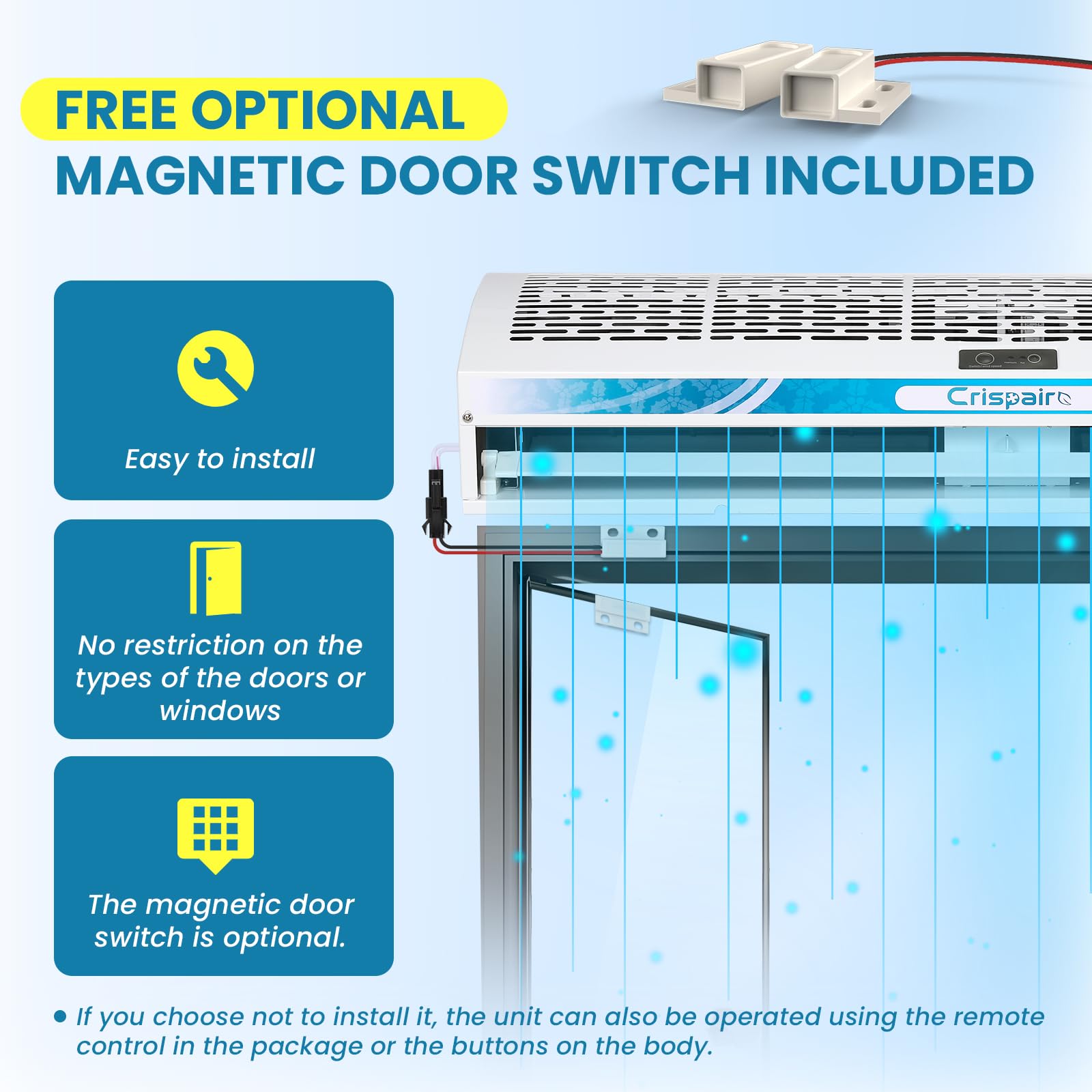 Crispaire 36'' Air Curtain, Magnetic Door Switch, Two Speeds Adjustable 1527CFM/2559FPM, Powerful Air Door, Commercial Indoor Air Fan, Super Easy Installation, 180W, Industrial 110V