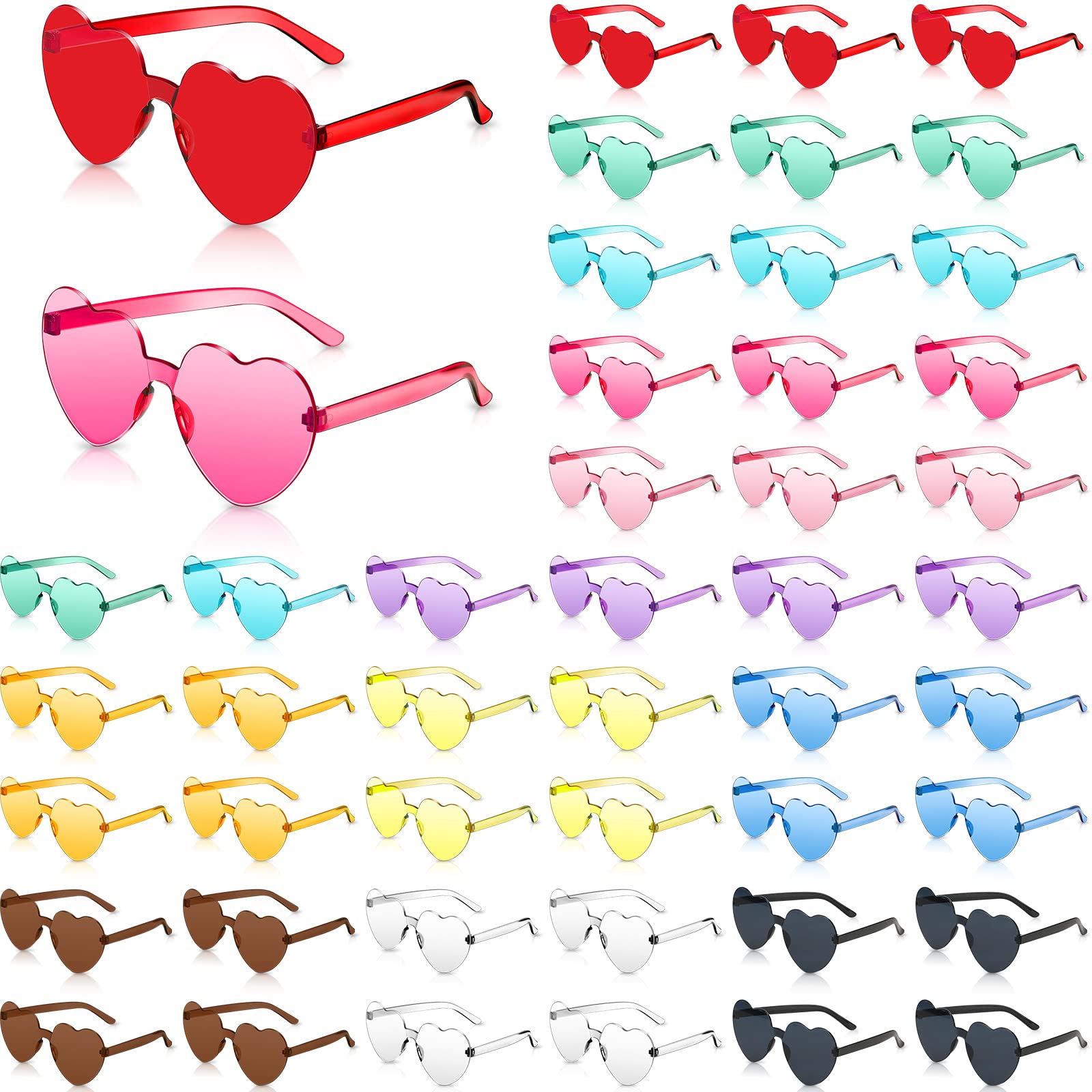 48 Pairs Heart Sunglasses Heart Shaped Frameless Glasses Trendy Candy Color Sunglass Eyewear for Bachelorette Party(Mixed Colors)