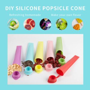 6 Pcs Popsicles Molds, Silicone Ice Pop Molds for Kids, Reusable Freezer Pop Tubes, Multi-Color Ice Pop Mold, Frozen Ice Popsicle Maker with Iid